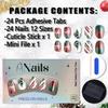 24Pcs Christmas Nails Press on Nails Short Almond Shaped Nails Christmas Tree Bow Fake Nails with Glue Red White Green Acrylic Nails Supply Full Cover Nail Tips Winter Xmas False Nails for Women Girls view 2