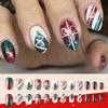 24Pcs Christmas Nails Press on Nails Short Almond Shaped Nails Christmas Tree Bow Fake Nails with Glue Red White Green Acrylic Nails Supply Full Cover Nail Tips Winter Xmas False Nails for Women Girls view 4