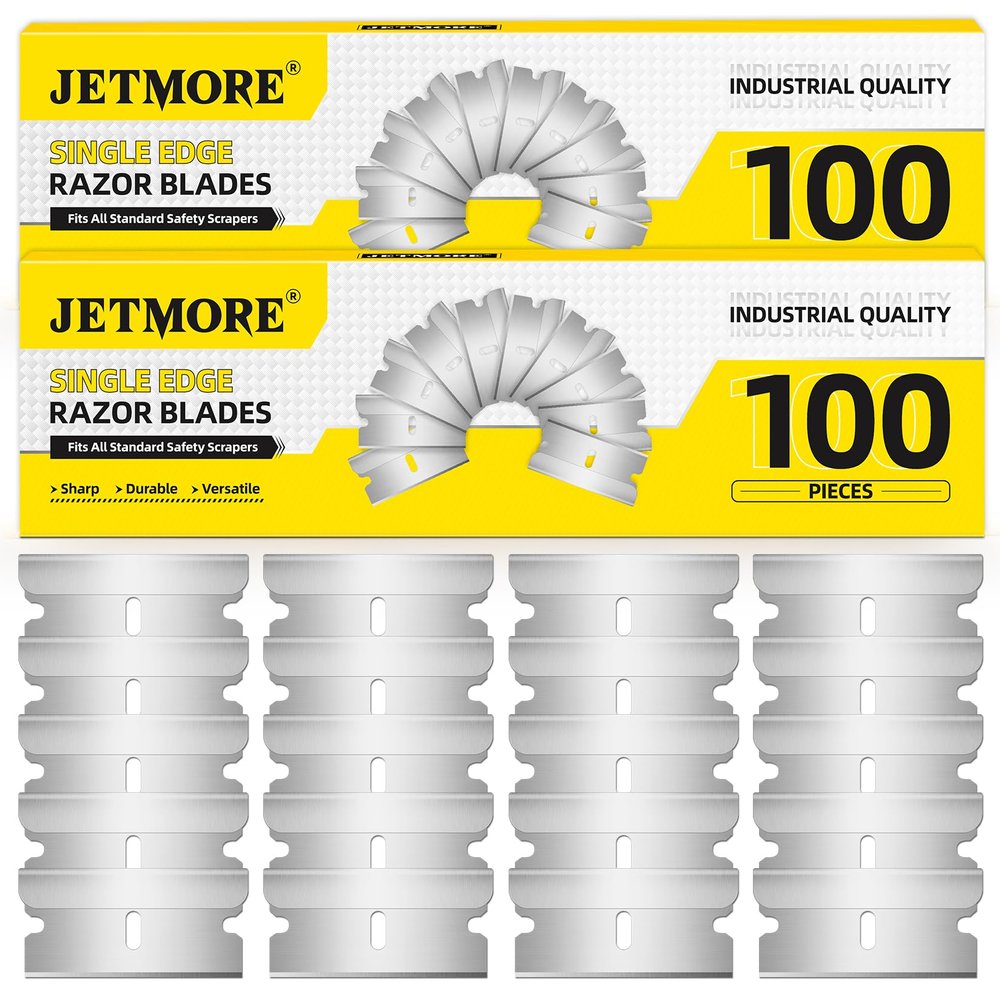 JETMORE 200 Pack Single Edge Razor Blades, Sharp Razor Blades Individually Wrapped, Razor Refills Fit Standard 1.5" Scraper, Utility Blades for Stickers, Glue, Labels, Adhesive Residue Cleaning