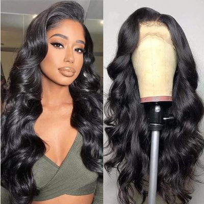 13x4 HD Lace Front Wig Glueless Pre Plucked 180 Density Body Wave Lace Frontal Wig for Black Women Natural Black Color 18Inch