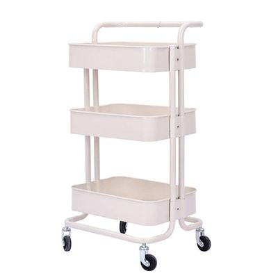 3UOOWWFA Storage Hand Truck, Kitchen Movable Trolley with 3 Tier Storage Tray, Mobile Beauty Spa Hair Styling Rolling Trolley Cart Wither/Pink/Chic (Creamy_White Normal) (Creamy_White Thickened)