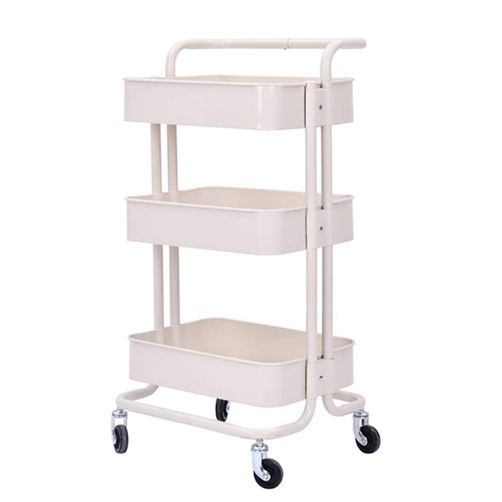 3UOOWWFA Storage Hand Truck, Kitchen Movable Trolley with 3 Tier Storage Tray, Mobile Beauty Spa Hair Styling Rolling Trolley Cart Wither/Pink/Chic (Creamy_White Normal) (Creamy_White Thickened)