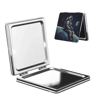 LZQPOEAS Astronaut Space Makeup Mirror 2-Sided 1X/2X Magnification Compact Mirror Small Pocket Mirror for Purse Folding Portable Handheld Mirror Travel Makeup Mirror for Gift Square