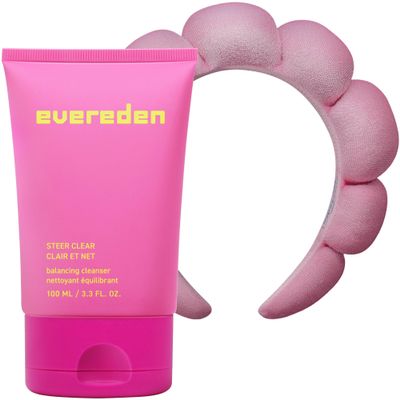 Evereden Steer Clear Balancing Jelly Cleanser | Cute Terry Headband | Gentle and Vegan Pre Teen Face Wash for Oily & Pimple-Prone Skin - Deeply Cleanses - Removes Dirt - Leaves Skin Fresh & Clean
