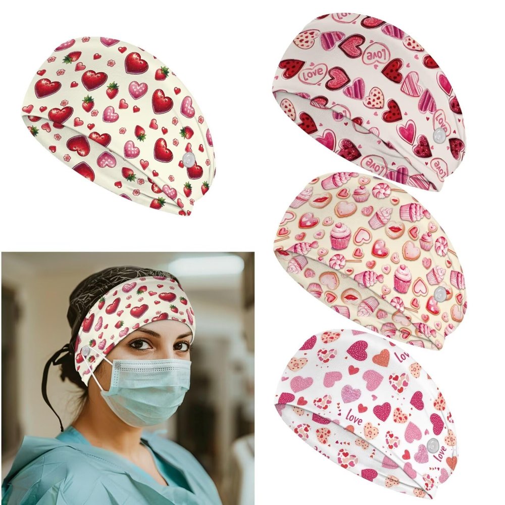 Uorisanigo 4 Pcs Headbands with Mask Button Wide Headbands for Women Non Slip Nursing Heart Love Headband for Nurses Doctors Mask Ear Protector Hair Bands Valentine's Day Gift