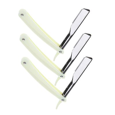 PLAFOPE Men's Manual Hair Shaver Set 6pc Barber Razor Beard Razor Blade Eyebrow Trimmer White Handle Vintage Style