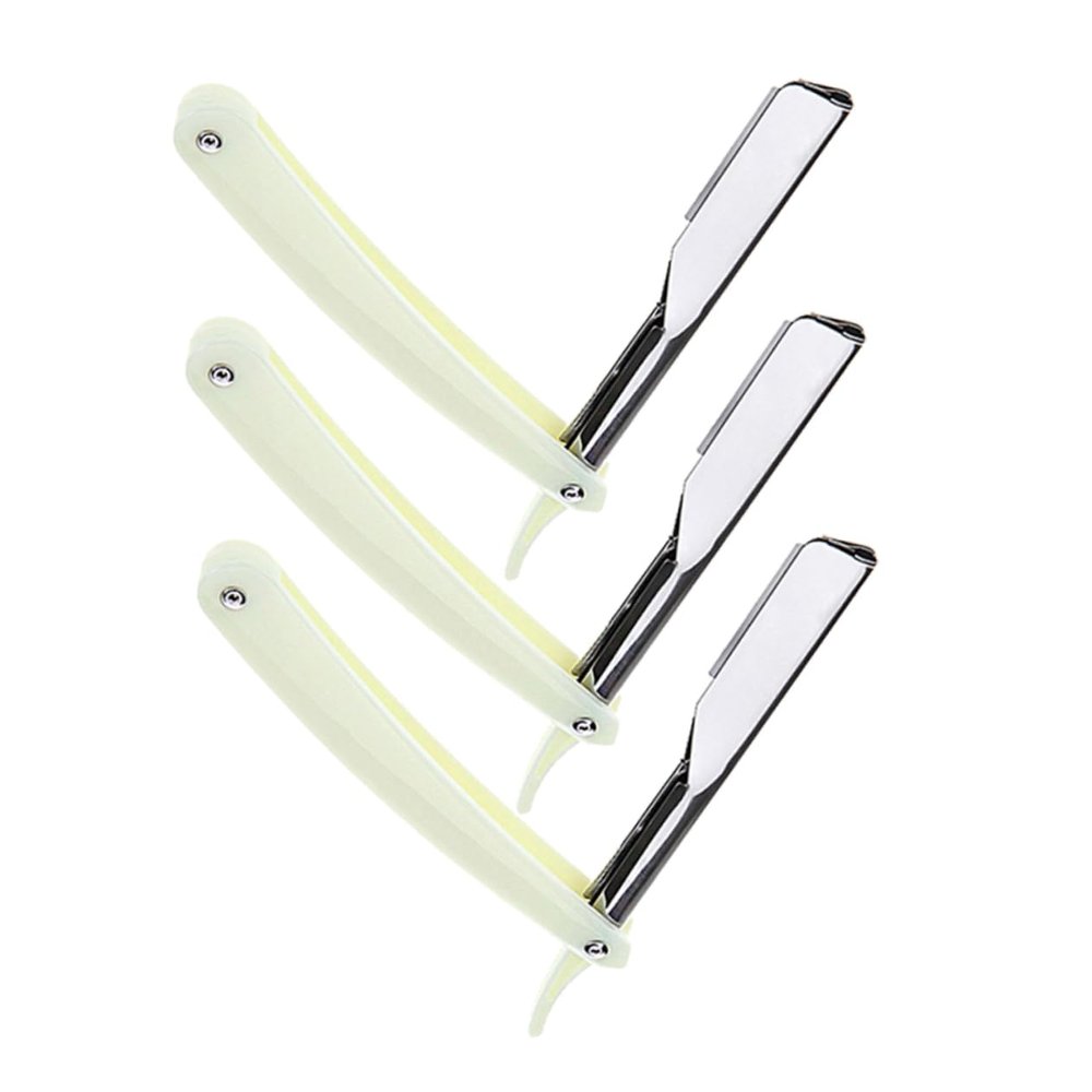 PLAFOPE Men's Manual Hair Shaver Set 6pc Barber Razor Beard Razor Blade Eyebrow Trimmer White Handle Vintage Style