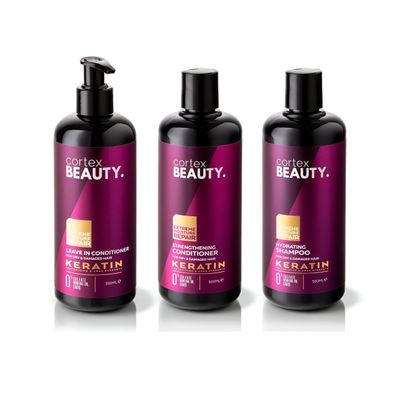 Cortex Beauty | Keratin Hydrating Shampoo, Strengthening Conditioner, and Leave in Conditioner Set
