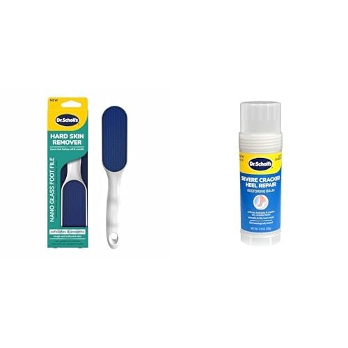 Dr. Scholl's Hard Skin Remover Nano Glass Foot File and Severe Cracked Heel Repair Restoring Balm 2.5oz
