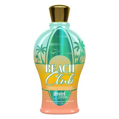 Devoted Creations Beach Club - Exclusive Skin Softening Copper Peptides + Elite Collagen Banking Complex with Peach Nectar & Acai Berry Extracts Indoor/Outdoor Dark Tanning Lotion