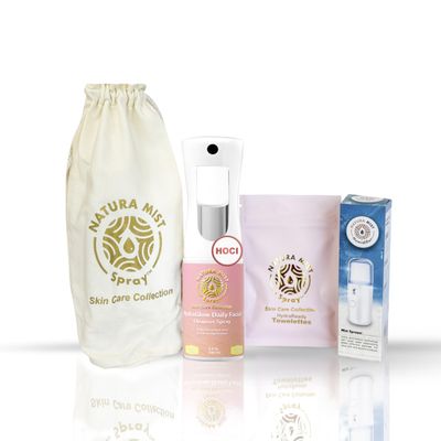 Natura Mist Spray - Hypochlorous Acid Spray for Face, HydraReady Disposable Compressed Face Towelettes, and Nano Facial Sprayer - (Medium 6 oz) Hydraglow Daily Facial Cleanser Spray Kit