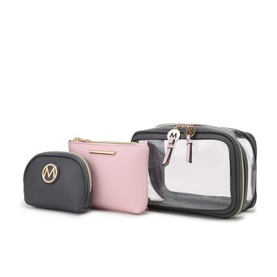 MKF Collection 3PCS Stylish Cosmetic Bag Portable Makeup Travel Organizer Case With 7 Makeup Brushes by Mia K