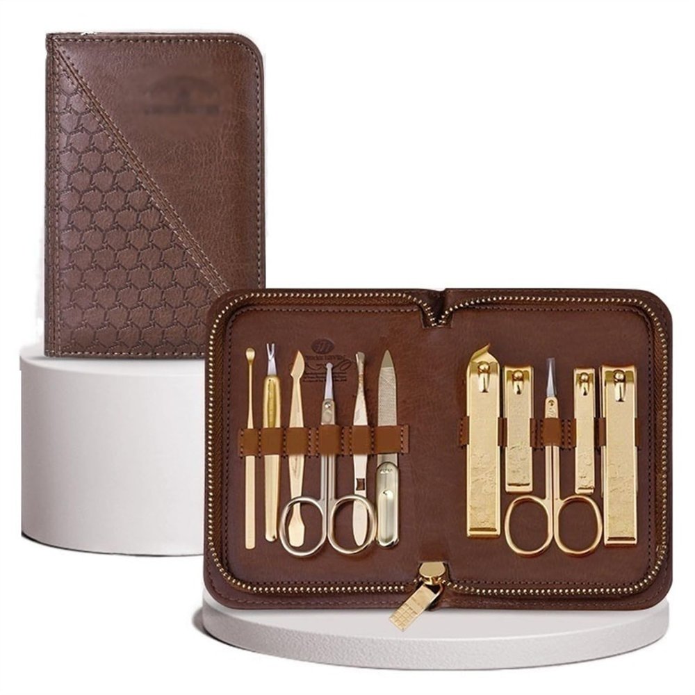 WANGHAI2024M Nail Clipper Set Manicure Set Professional 11 in 1 Nail Clippers Set, Stainless Steel Manicure Kit with Luxurious PU Leather Case, Sharp Nail Care Kit for Men Nail Grooming Tools