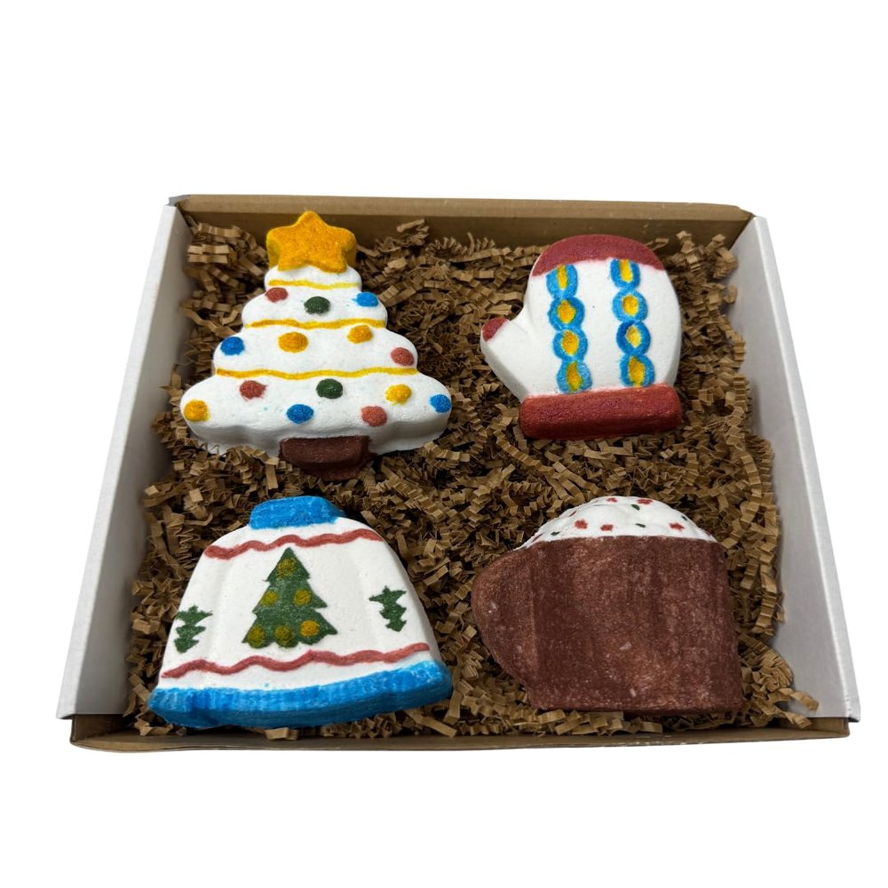 4 pcs Christmas Holiday Bath Bomb Gift Box, Christmas Gift Box, Christmas Holiday Stocking Stuffers, Christmas Themed Bath Bombs