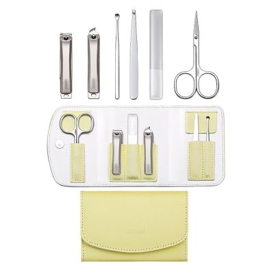 Nail Clipper Set Nail Clipper Set for Women, 6 Pieces Stainless Steel Manicure Kit with Splash Proof Nail Clipper, Portable Travel Nail Care Tools with Leather Case Nail Grooming Tools(Yellow)