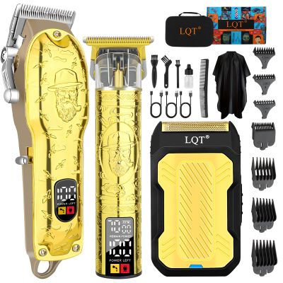 LQT Professional Hair Clipper Set for Men Electric Shaver Razor Cordless Hair Cutting Barber Clippers Beard Trimmer Mens Grooming Kit Gifts for him (Gold)