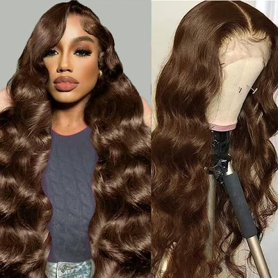 Geoyern 24 Inch Auburn Brown Body Wave Wigs Human Hair 180% Density Chocolate Brown HD Lace Front Wigs Human Hair 13x4 HD Lace Frontal Wig Pre Plucked for Black Women (24 Inch)
