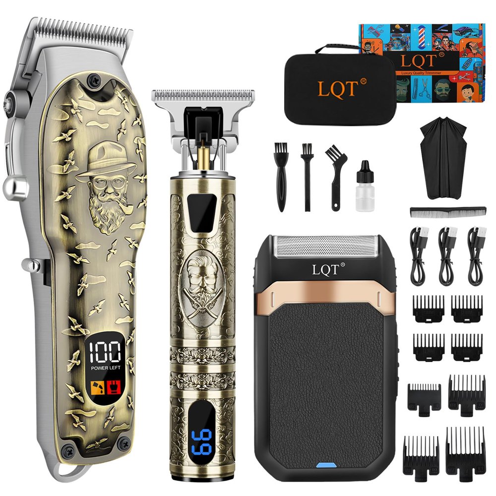 LQT Professional Hair Clipper Set for Men Electric Shaver Razor Cordless Hair Cutting Barber Clippers Beard Trimmer Mens Grooming Kit Gifts for him (Bronze)