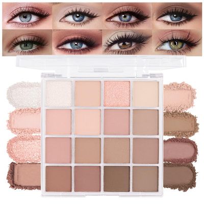 16Color Matte Shimmer Eyeshadow Palette, Natural Nude Dark Brown Champagne Gold Coffee Sparkly Eye Shadow Makeup, Warm Pastel Eyeshadows Long Lasting Waterproof Naturing-Looking Women Girls Eye Shadow
