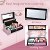 Joligrace Large Makeup Box Organizer, 12 Inch Makeup Train Case with Mirror, Cosmetic Travel Case with 3 Trays, Lockable Train Case for Makeup Artists & Nail Tech Supplies Pink view 3
