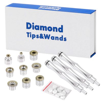 Dermabrasion Replacement 9 Tips 3 Wands, Diamond Machine Accessories with Cotton Filter, Diamond Heads Tool for Dermabrasion Device ( 9 Tips and 3 Wands and 1 Pack Filters)