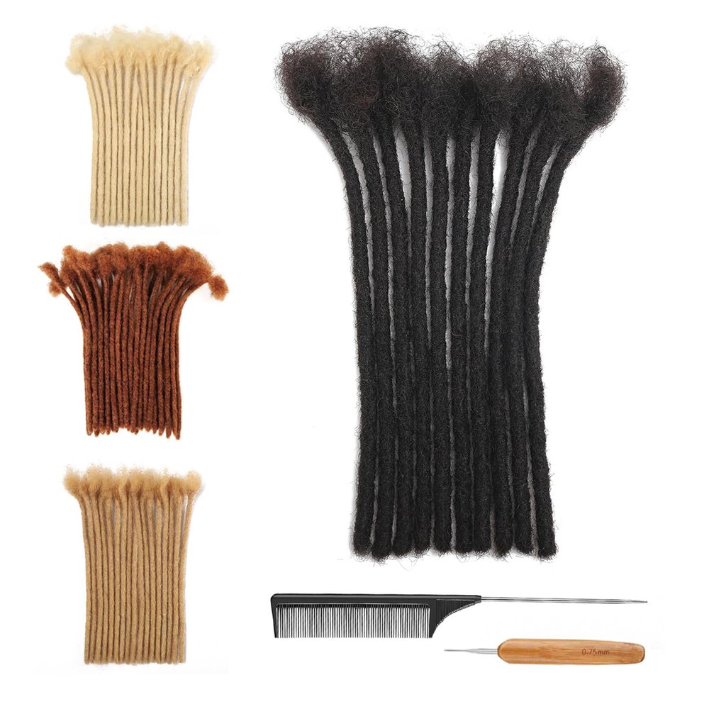 0.4cm Thickness 4 Inch Dreadlock Extensions Human Hair 60 Strands 100% Real Human Hair for Man/Women/Kids Full Handmade Permanent Loc Extensions Bundles Can Be Dyed Bleached Curled and Twisted
