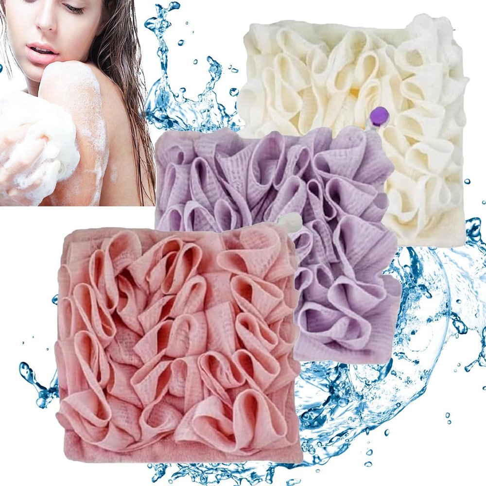 3/6pcs Wash Cloth Loofah Combo, Washcloth Loofah Combo, The Leeffa Soft Loofah and Washcloth, 2 in 1 Bath Loofah Sponge, Soap Loofah Pouch, Loofah with Drawstring(H)