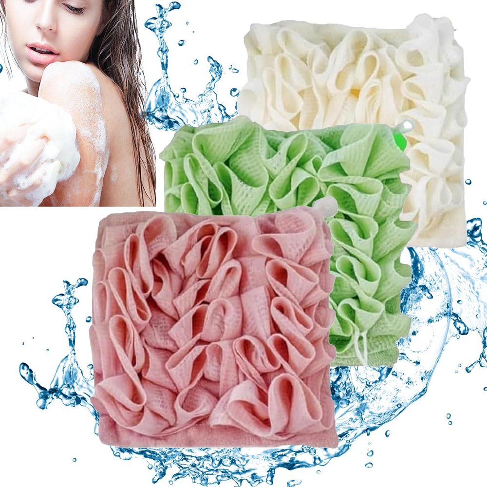 3/6pcs Leeffa Soft Loofah and Washcloth Combo - 2 in 1 Bath Sponge, Soap Pouch With Drawstring(A)