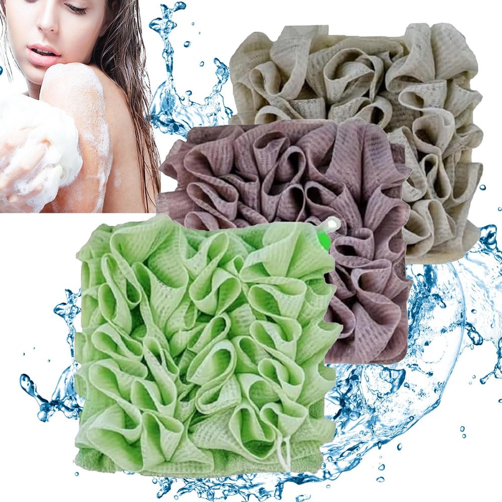 3/6pcs Leeffa Soft Loofah and Washcloth Combo - 2 in 1 Bath Sponge, Soap Pouch With Drawstring(C)