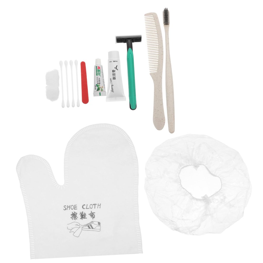 ORFOFE 1set Disposable Hotel Toiletries Kit Toothbrush Comb Shower Cap Shoe Polishing Cloth Random Color Travel Essentials for Guests