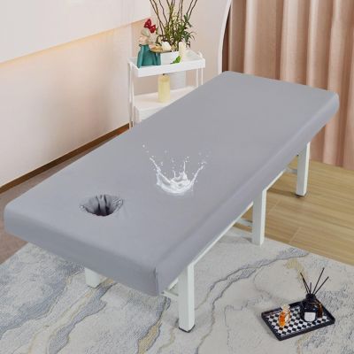 Beauty Bed Sheet Waterproof, Massage Table Bed Sheet Elastic Cotton with Face Rest Hole, All Round Wrap Massage Sheets for Spa Beauty Salon Home(Gray,185 * 70cm)