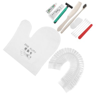 GOOHOCHY 1set Disposable Toothbrush Travel Kit Personal Cleaning Essentials for Hotel Guests Includes Toothbrush Comb Bath Cap Shoe Cloth Random Color Each