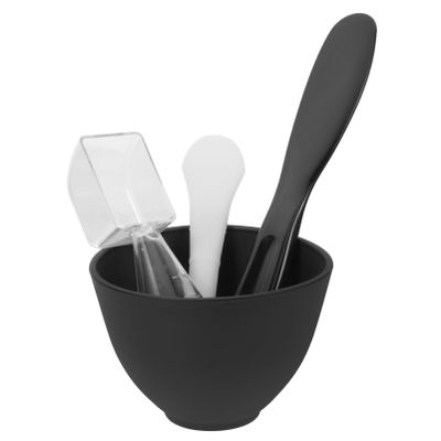 Baluue 1set Silicone Mask Mixing Bowl Set Skincare Tool Kit for Facial Masks Easy Application Measuring Spoon for Spa Home Use Black