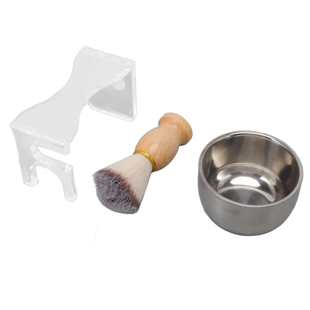 3 PCS Men's Shaving Brush Set with Acrylic Brush Holder and Bubble Bowl, Nylon Bristle Brush Kit for outstanding Grooming