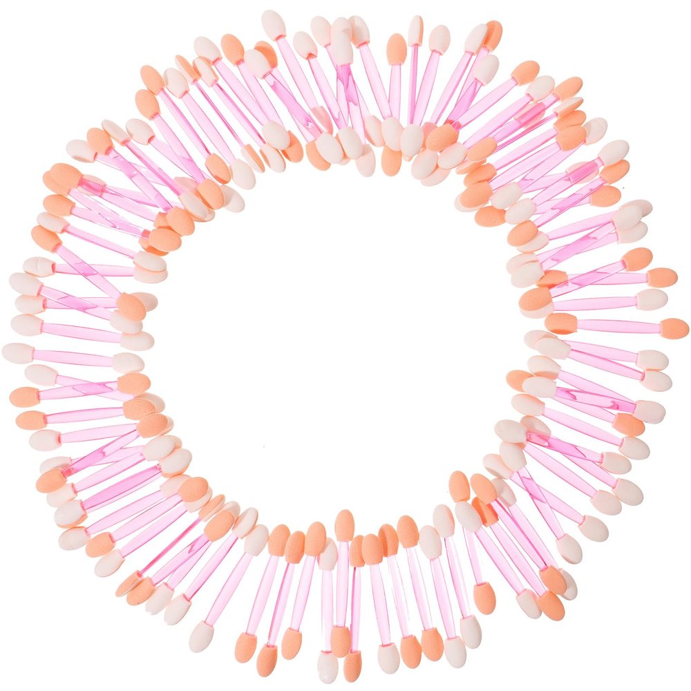 100pcs Dual End Disposable Eyeshadow Sticks with Oval Tips Pink