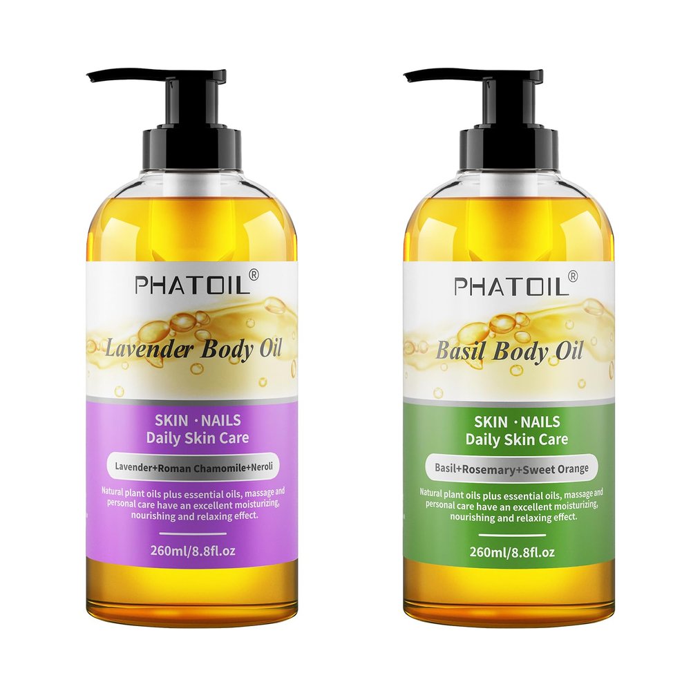 PHATOIL 260 ml (8.8 fl.oz) Lavender Body Oil and Basil Body Oil
