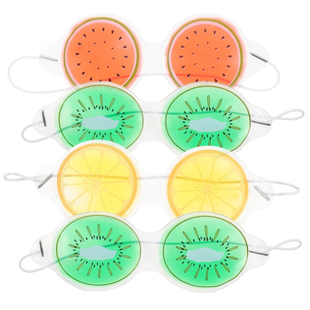 Didiseaon 4pcs Reusable Gel Eye Masks Pvc Cooling Eye Pads for Boy Girl Mixed Color Fruit Design Fatigue Relief and Soothing for Home Travel and Sleep