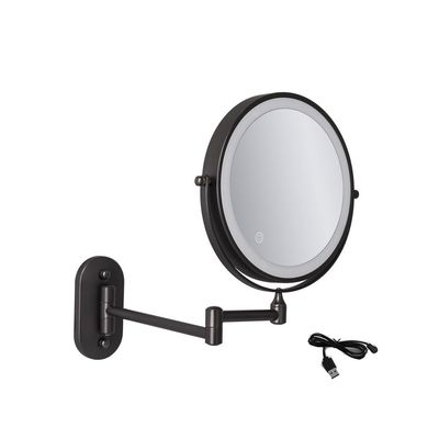 8 Inch Rechargeable Wall-Mounted Lighted Makeup Vanity Mirror Dual-Sided 1X/5X Magnified Bathroom Mirror, 3-Color Lighting, Touch Screen Dimming, 360 Rotating Retractable (Size:10X,Color:Black)