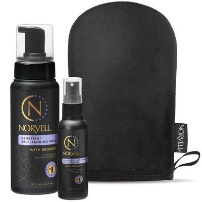 Norvell Venetian Self Tanner Mousse, 8 Fl Oz, Self Tanning Mist for Face 2 fl oz, and Streak-Free Tan Applicator Mitt