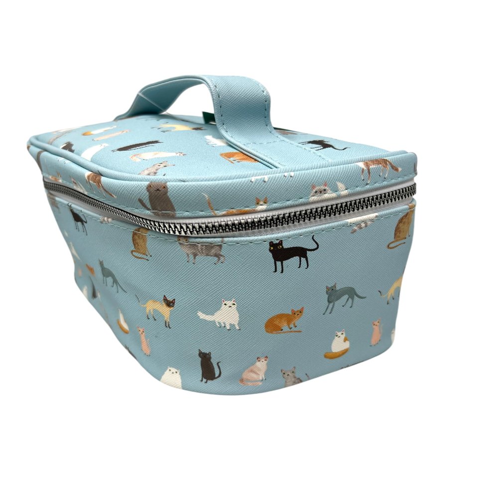 AWW GIFFTS Large Cosmetic Makeup Bag - Multicolor ~ Quirky Playful Cats Kitten ~ Trip Case Portable for Travel, Toiletry Organizer - Full Zip Closure | Handle to Carry | 10x6x6 inches
