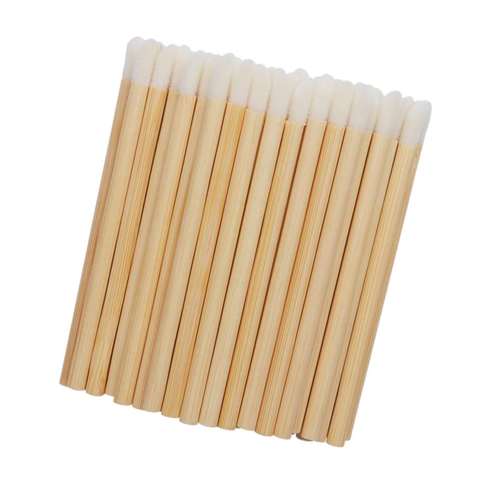 Baluue 100pcs Bamboo Lipstick Brush Applicator Disposal Makeup Brush for Lip Makeup Easy to Carry Portable Lipstick Applicators for Women