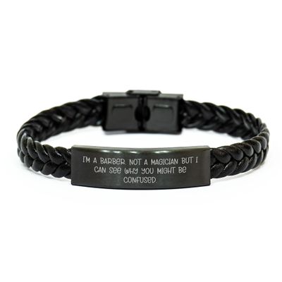 AddictiveDesignsCo Barber's Interlaced Leather Gift from Men to Friends - I'm A Barber. Not A Magician But I Can See Why You Might Be Confused. Christmas Unique Gifts for Barber