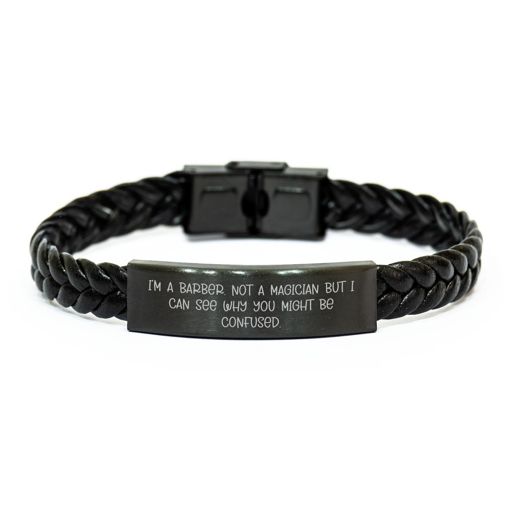 AddictiveDesignsCo Barber's Interlaced Leather Gift from Men to Friends - I'm A Barber. Not A Magician But I Can See Why You Might Be Confused. Christmas Unique Gifts for Barber