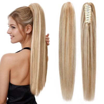 Human Hair Claw Clip Ponytail, Claw Clip Human Hair Ponytail,Effortless Application with Secure Hold,Style in Seconds,Quick Styling Solutions for Busy Lives 18"/113g Golden Brown Mix Bleach Blonde