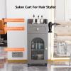 OmySalon Salon Cart with Wheels, 3-Tier Rolling Beauty Cart with Glass Door & Dryer Holder, Mobile Hair Styling Station for Barber, Spa, Esthetician, Nail & Tattoo Artists, Lockable Storage, Grey view 2