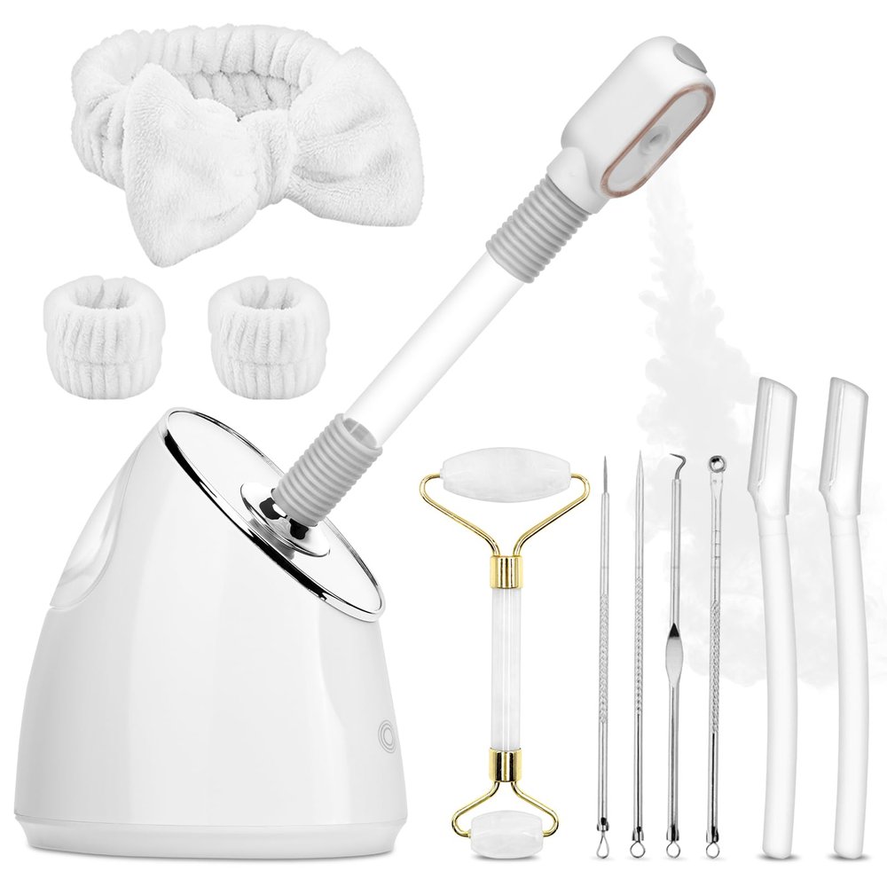 Pjordo Facial Steamer Spa Kit, Nano Ionic Face Steamer for Deep Cleaning Unclogs Pores, Warm Mist Humidifier Steamer for Face Home Sauna SPA, Self Care Valentines Day Gifts for Women