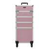 OmySalon Aluminum 4 in 1 Rolling Makeup Train Case, Travel Organizer Cosmetic Case, Cosmetology Display Suitcase Beauty Storage Luggage Lockable w/4 Removable Wheels (Pink) view 1