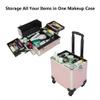 OmySalon Aluminum 4 in 1 Rolling Makeup Train Case, Travel Organizer Cosmetic Case, Cosmetology Display Suitcase Beauty Storage Luggage Lockable w/4 Removable Wheels (Pink) view 2
