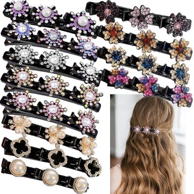 12pcs Sparkling Crystal Stone Braided Hair Clips,Braided Duckbill Clips with 3 Small Clips Double Layer Braided Hair Clips Bang Hairpin Rhinestone Hair Barrette Accessories for Women/Girls