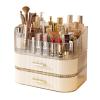 360 Rotating Stackable Clear Storage Drawers Vanity Organizer, Portable Makeup Storage Box for Countertop, Bathroom Bedroom Desk Cosmetic Display Cases, Ideal Gifts for Women (Cream white + 2 drawers) view 1